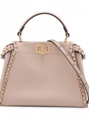 Fendi Mini Peekaboo Leather Studs Two-Way Handbag Pink